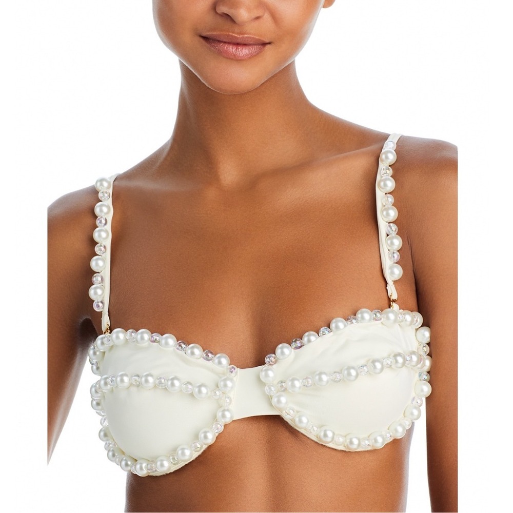 Bahia Maria Silvana Beaded Bikini Top Ivory Pearl Underwire Small NWT $291